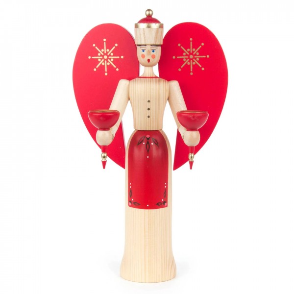 Engel natur/rot lasiert für Kerzen d=14mm