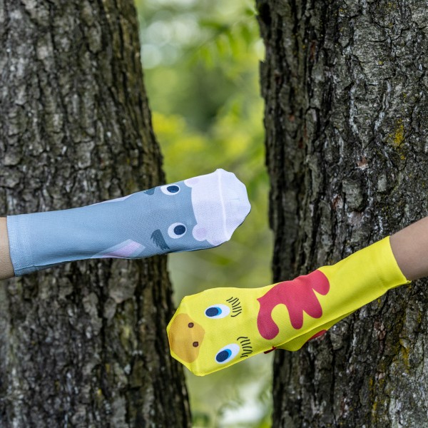 Erzgebirgische Handsocken Esel und Hahn