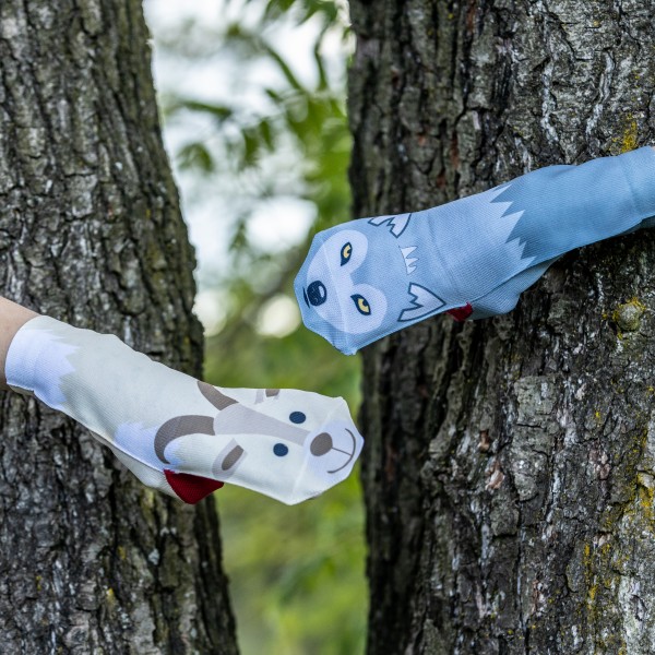 Erzgebirgische Handsocken Ziege und Wolf