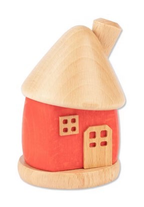 Räucherhaus aus Holz - Rund, ca. 9 cm - Farbe: Rot