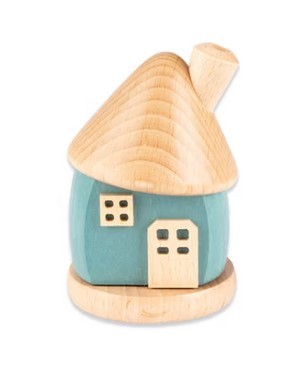 Räucherhaus aus Holz - Rund, ca. 9 cm - Farbe: Blau